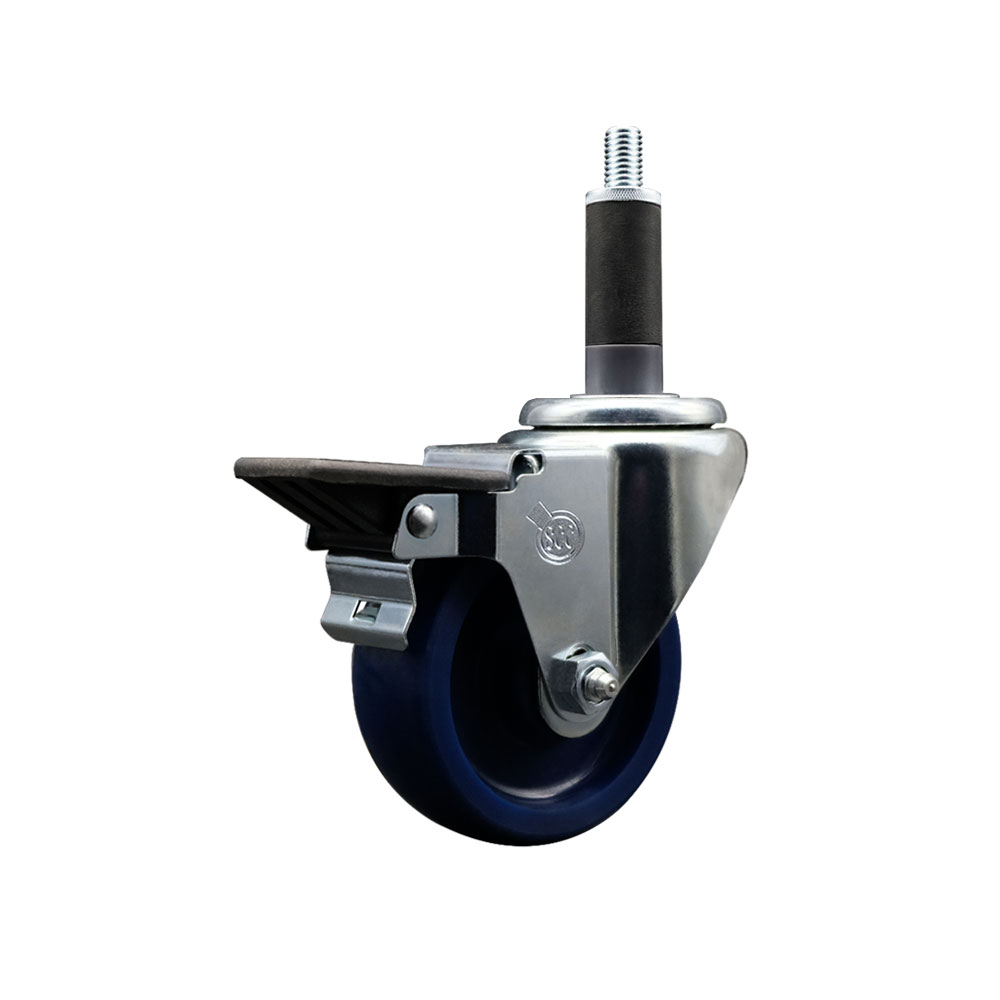 SCC-EX20S3514-SPUS-PLB-1 Solid Polyurethane Expanding Stem Swivel Caster with 3.5 in. Blue Wheel & 1 in. Stem & Posi Locking Brake