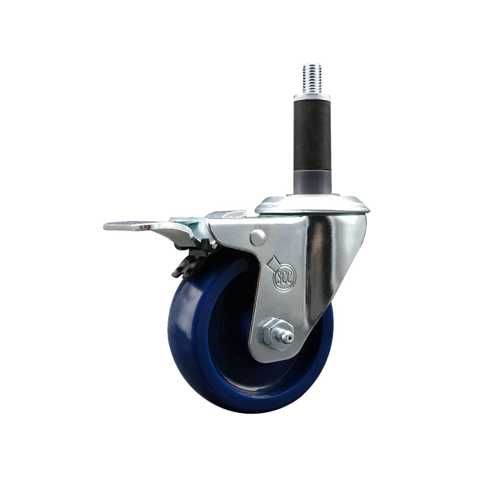 SCC-EXTTL20S3514-SPUS-1 Solid Polyurethane Expanding Stem Swivel Caster with 3.5 in. Blue Wheel & 1 in. Stem & Total Locking Brake