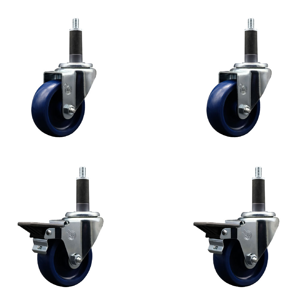 SCC-EX20S3514-SPUS-2-PLB-2-1 Solid Polyurethane Swivel Expanding Stem Caster with 3.5 in. Blue Wheels & 1 in. Stems - Set of 4