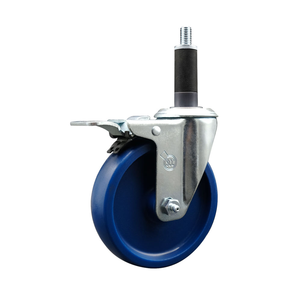 SCC-EXTTL20S514-SPUS-1 Solid Polyurethane Expanding Stem Swivel Caster with 5 in. Blue Wheel & 1 in. Stem & Total Locking Brake