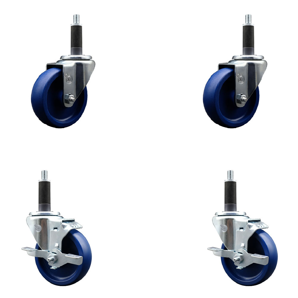 SCC-SSEX20S414-SPUS-2-TLB-2-1 Stainless Steel Solid Polyurethane Swivel Expanding Stem Caster with 4 in. Blue Wheels & 1 in. Stems - Set of 4