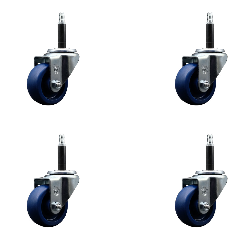 SCC-EX20S314-SPUS-34-4 Solid Polyurethane Swivel Expanding Stem Caster with 3 in. Blue Wheels & 0.75 in. Stems - Set of 4