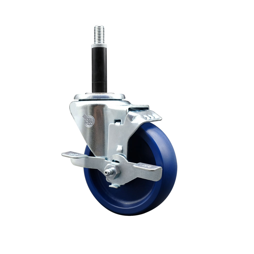SCC-EX20S414-SPUS-TLB-34 Solid Polyurethane Expanding Stem Swivel Caster with 4 in. Blue Wheel & 0.75 in. Stem & Top Locking Brake