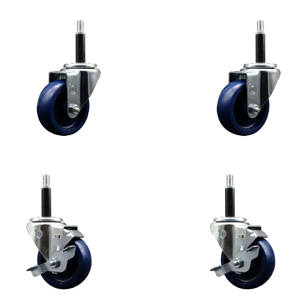 SCC-SSEX20S3514-SPUS-2-TLB-2-34 Stainless Steel Solid Polyurethane Swivel Expanding Stem Caster with 3.5 in. Blue Wheels & 0.75 in. Stems - Set of 4