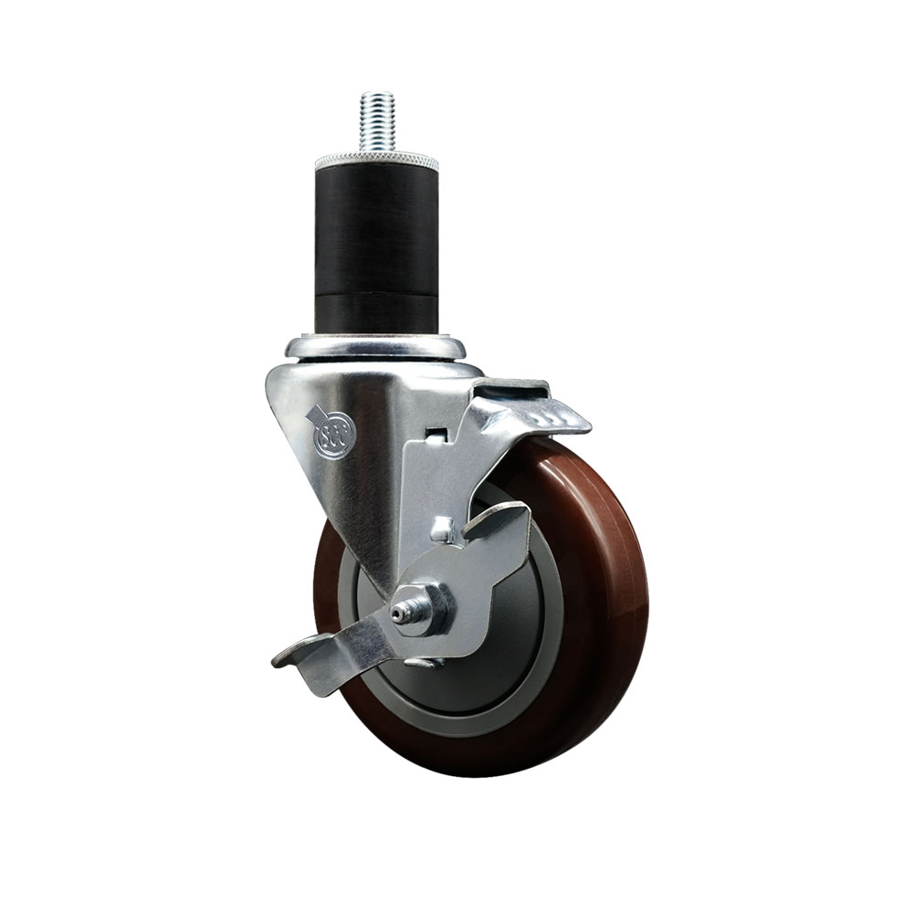 SCC-EX20S414-PPUB-MRN-TLB-134 Polyurethane Expanding Stem Swivel Caster with 4 in. Maroon Wheel & 1.75 in. Stem & Top Locking Brake