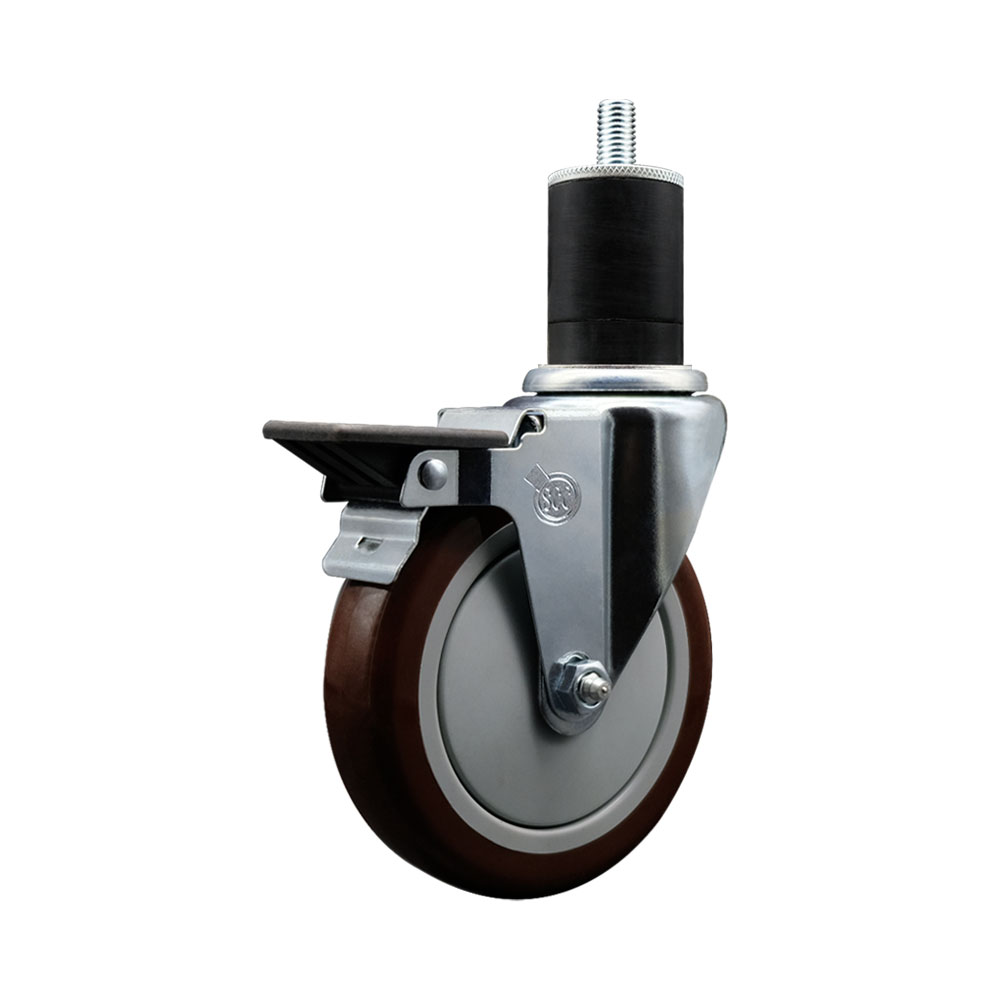 SCC-EX20S514-PPUB-MRN-PLB-134 Polyurethane Expanding Stem Swivel Caster with 5 in. Maroon Wheel & 1.75 in. Stem & Posi Locking Brake