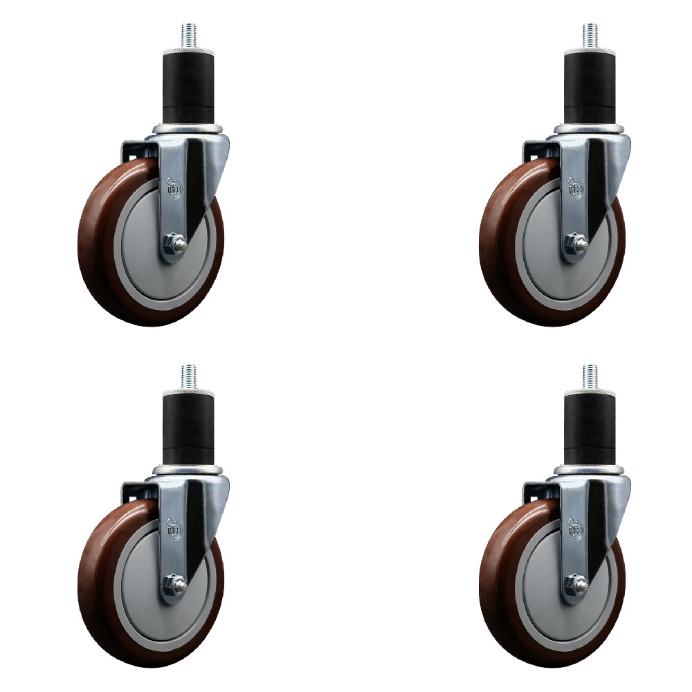 SCC-EX20S514-PPUB-MRN-134-4 Polyurethane Swivel Expanding Stem Caster with 5 in. Maroon Wheels & 1.75 in. Stems - Set of 4