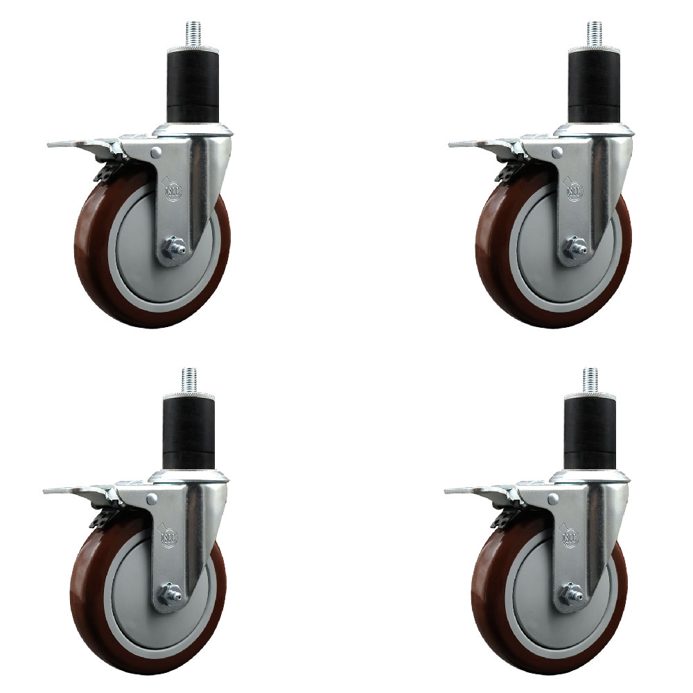 SCC-EXTTL20S514-PPUB-MRN-134-4 Polyurethane Swivel Expanding Stem Caster with 5 in. Maroon Wheels & 1.75 in. Stems - Set of 4
