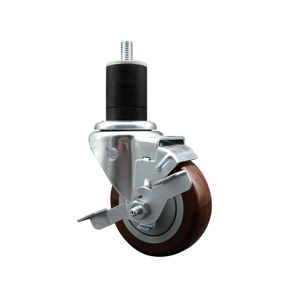 Stainless Steel Polyurethane Expanding Stem Swivel Caster with 3.5 in. Maroon Wheel & 1.75 in. Stem & Top Locking Brake