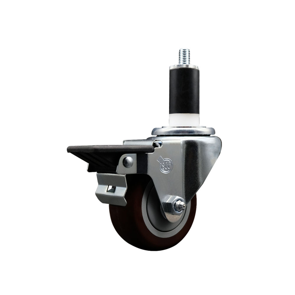 SCC-EX20S314-PPUB-MRN-PLB-138 Polyurethane Expanding Stem Swivel Caster with 3 in. Maroon Wheel & 1.38 in. Stem & Posi Locking Brake