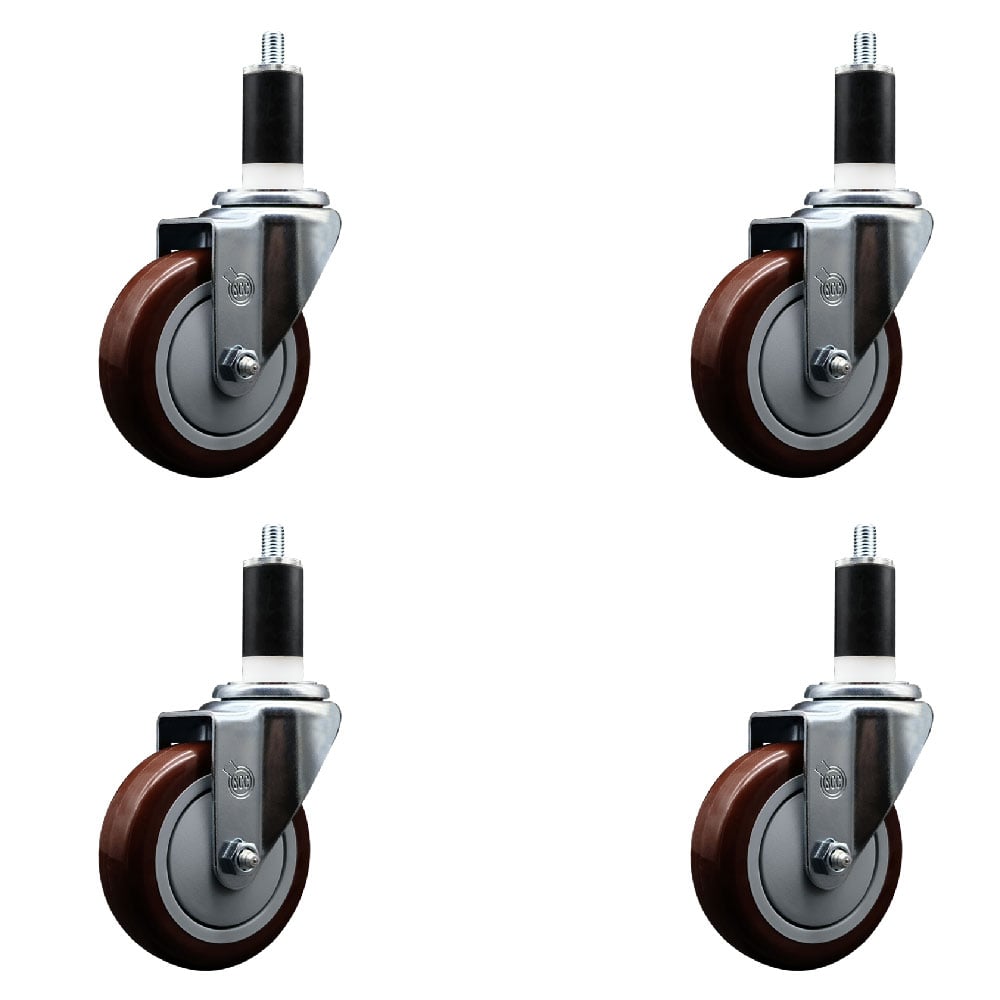 SCC-EX20S414-PPUB-MRN-138-4 Polyurethane Swivel Expanding Stem Caster with 4 in. Maroon Wheels & 1.38 in. Stems - Set of 4