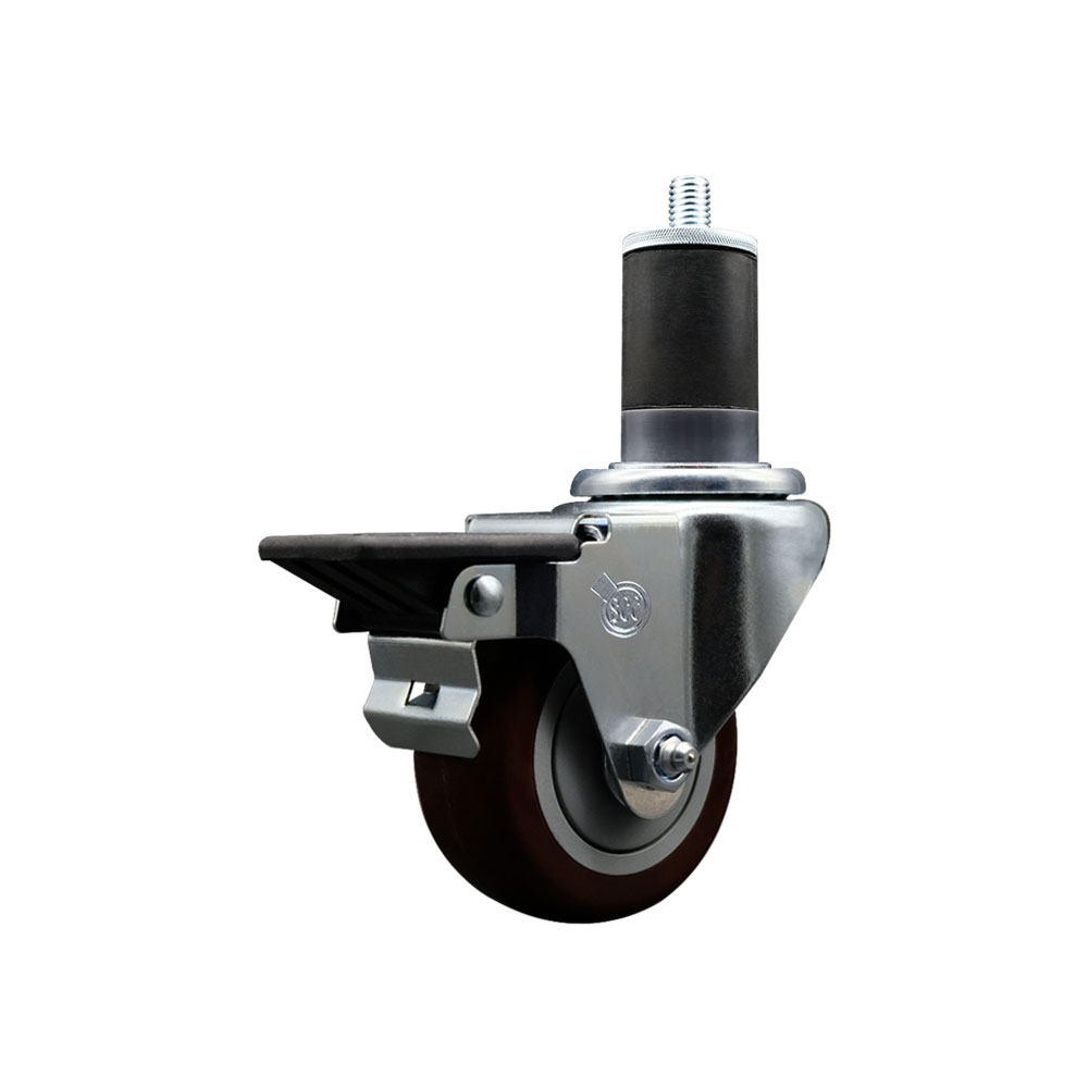 SCC-EX20S314-PPUB-MRN-PLB-158 Polyurethane Expanding Stem Swivel Caster with 3 in. Maroon Wheel & 1.63 in. Stem & Posi Locking Brake