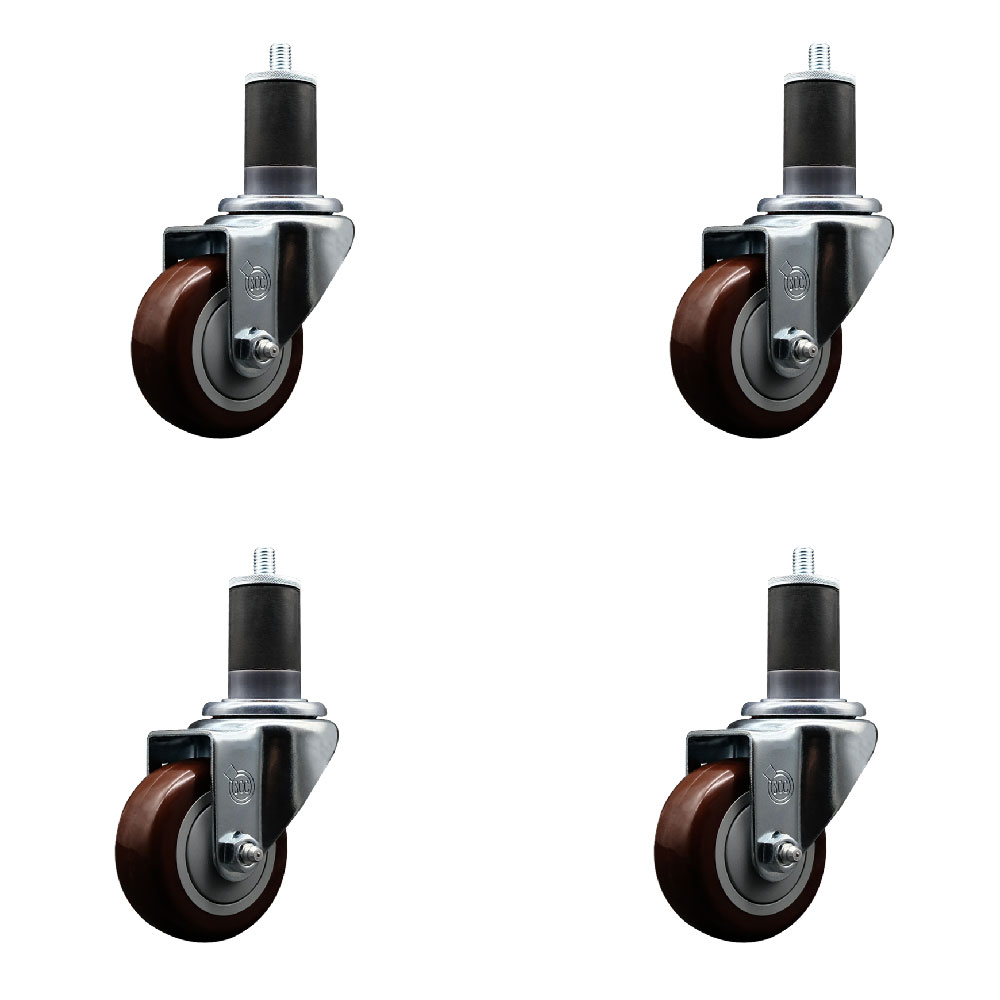 SCC-EX20S314-PPUB-MRN-158-4 Polyurethane Swivel Expanding Stem Caster with 3 in. Maroon Wheels & 1.63 in. Stems - Set of 4
