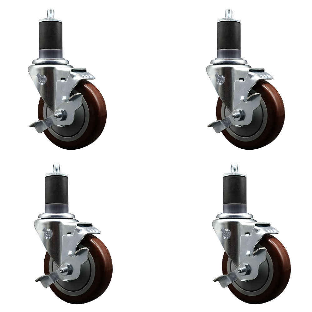 SCC-EX20S414-PPUB-MRN-TLB-158-4 Polyurethane Swivel Expanding Stem Caster with 4 in. Maroon Wheels & 1.63 in. Stems - Set of 4