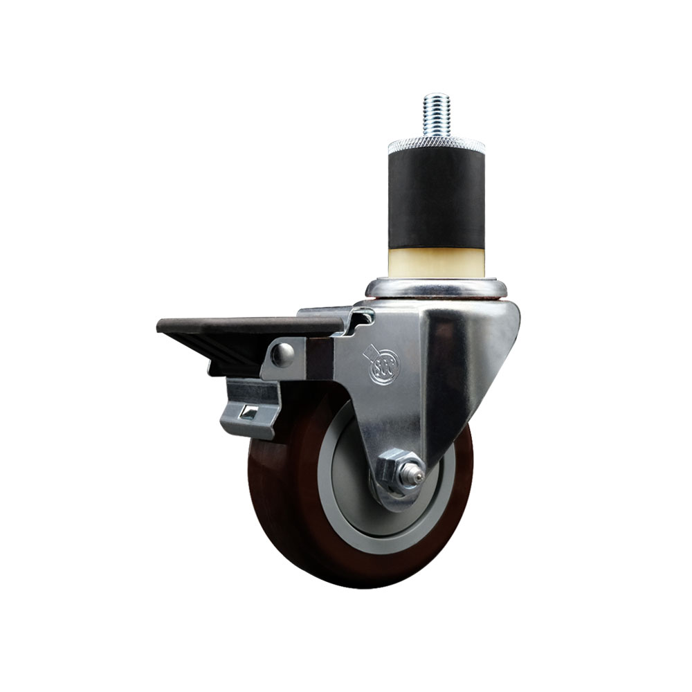 SCC-EX20S3514-PPUB-MRN-PLB-178 Polyurethane Expanding Stem Swivel Caster with 3.5 in. Maroon Wheel & 1.87 in. Stem & Posi Locking Brake