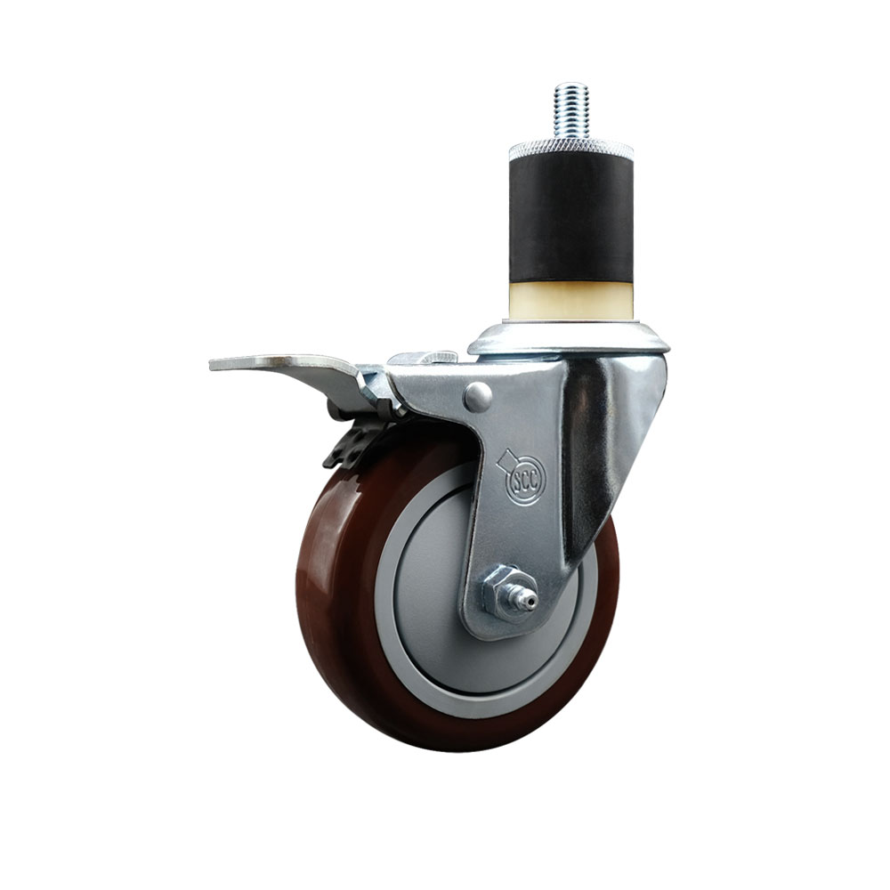 SCC-EXTTL20S414-PPUB-MRN-178 Polyurethane Expanding Stem Swivel Caster with 4 in. Maroon Wheel & 1.87 in. Stem & Total Locking Brake