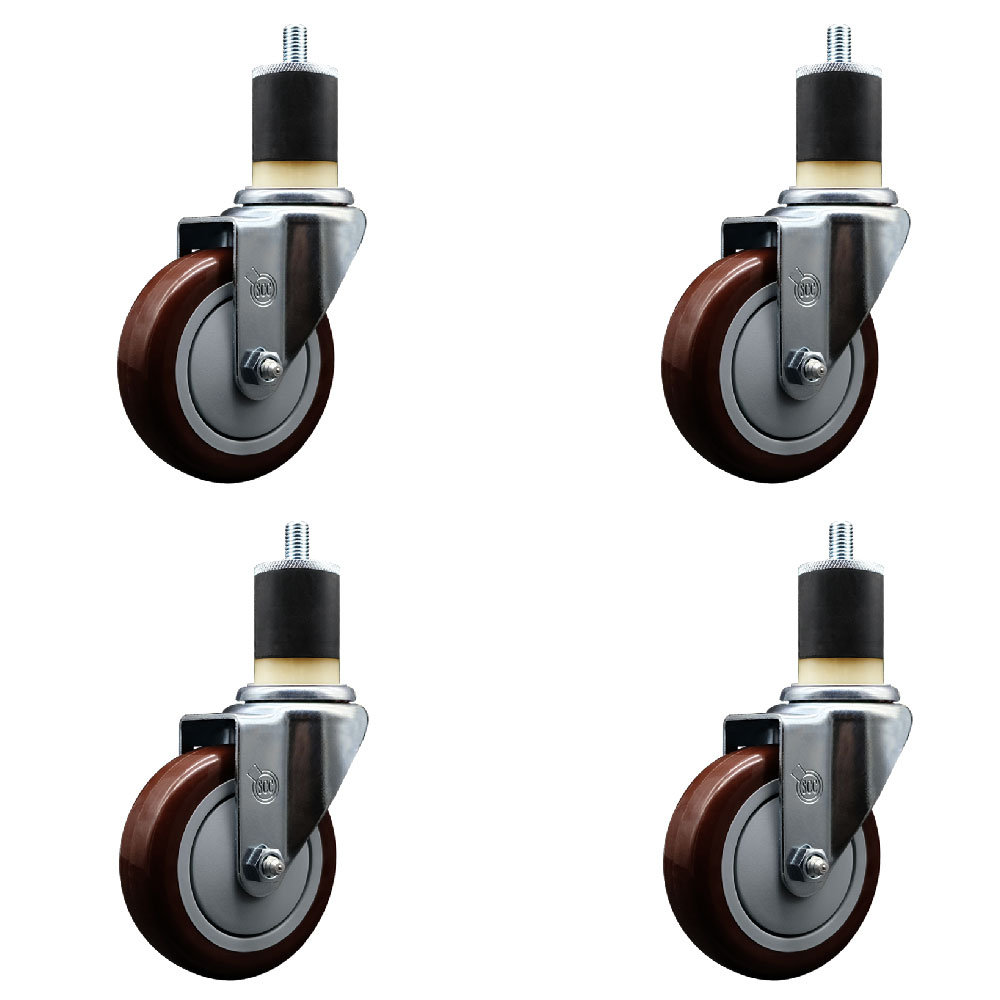 SCC-EX20S414-PPUB-MRN-178-4 Polyurethane Swivel Expanding Stem Caster with 4 in. Maroon Wheels & 1.87 in. Stems - Set of 4