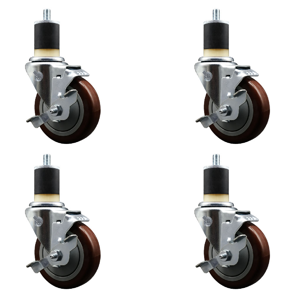 SCC-EX20S414-PPUB-MRN-TLB-178-4 Polyurethane Swivel Expanding Stem Caster with 4 in. Maroon Wheels & 1.87 in. Stems - Set of 4