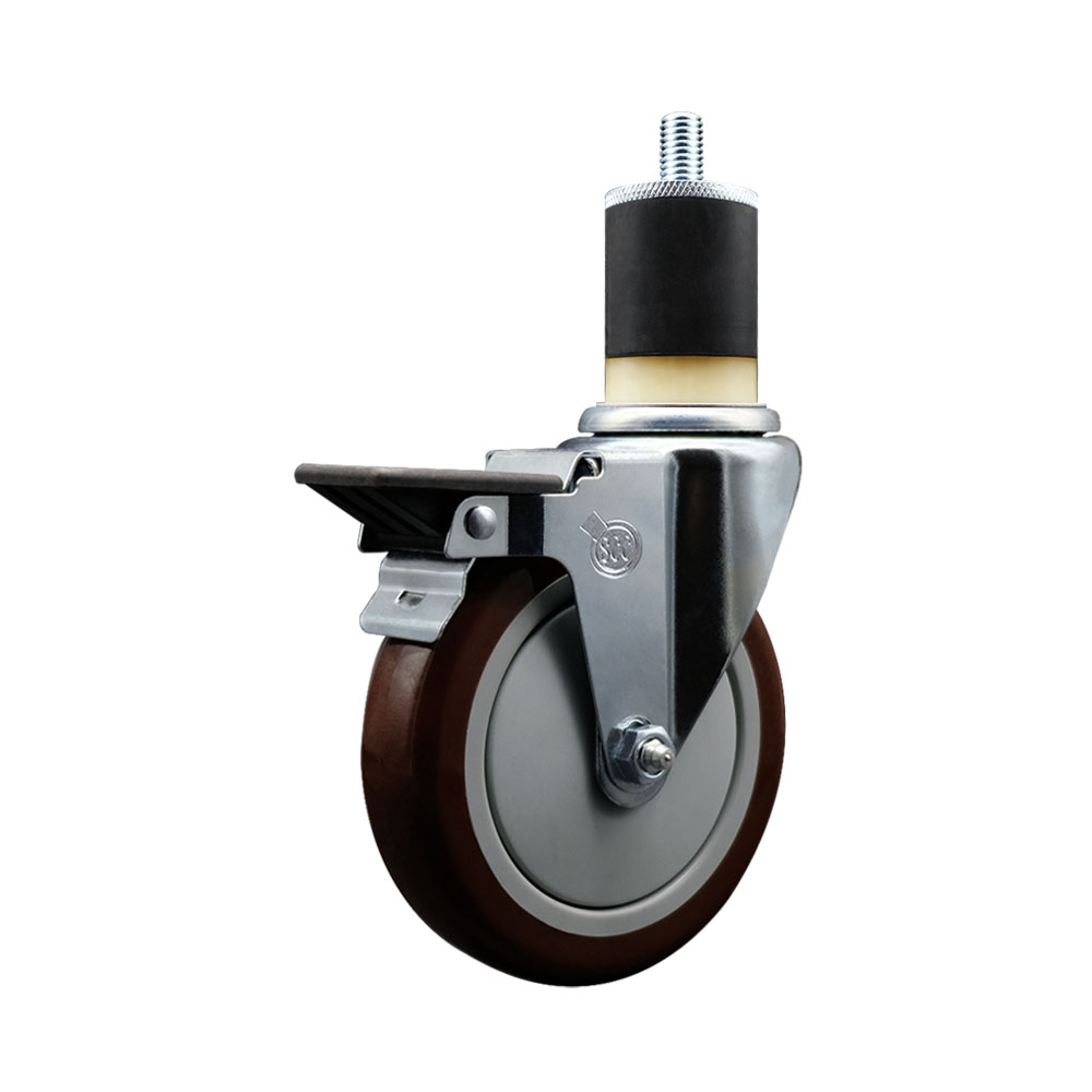 SCC-EX20S514-PPUB-MRN-PLB-178 Polyurethane Expanding Stem Swivel Caster with 5 in. Maroon Wheel & 1.87 in. Stem & Posi Locking Brake