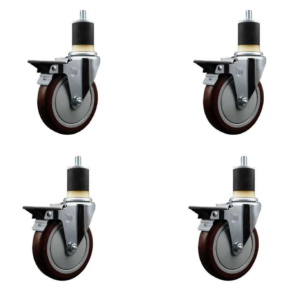 SCC-EX20S514-PPUB-MRN-PLB-178-4 Polyurethane Swivel Expanding Stem Caster with 5 in. Maroon Wheels & 1.87 in. Stems - Set of 4