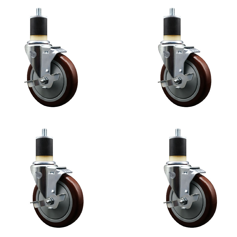 SCC-EX20S514-PPUB-MRN-TLB-178-4 Polyurethane Swivel Expanding Stem Caster with 5 in. Maroon Wheels & 1.87 in. Stems - Set of 4