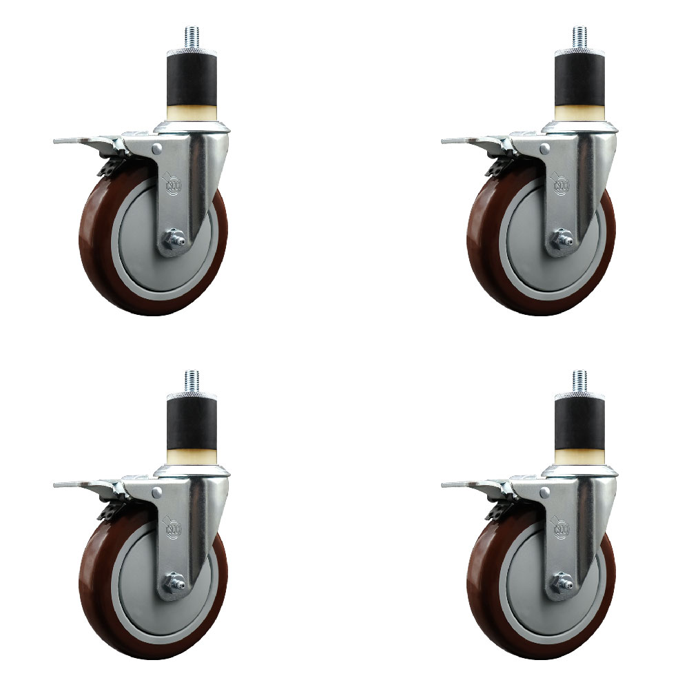 SCC-EXTTL20S514-PPUB-MRN-178-4 Polyurethane Swivel Expanding Stem Caster with 5 in. Maroon Wheels & 1.87 in. Stems - Set of 4