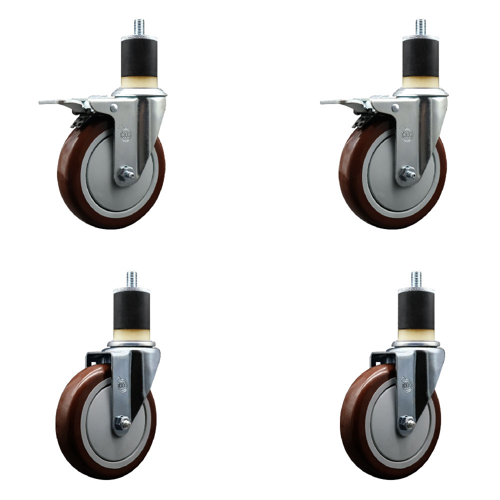 SCC-SSEXTTL20S514-PPUB-MRN-2-S-2-178 Stainless Steel Polyurethane Swivel Expanding Stem Caster with 5 in. Maroon Wheels & 1.87 in. Stems - Set of 4