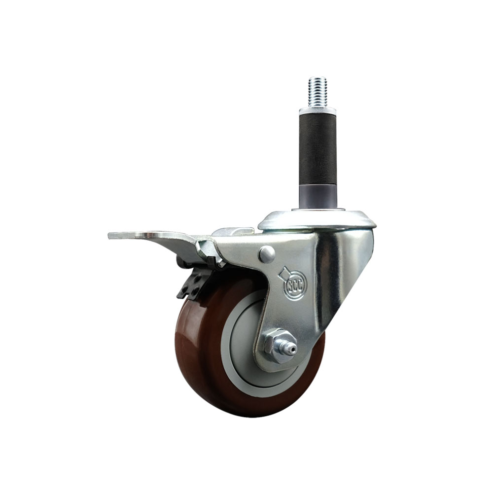 Stainless Steel Polyurethane Swivel Caster - Maroon - 3 in. Wheel - Total Locking Brake - 300 lbs Capacity