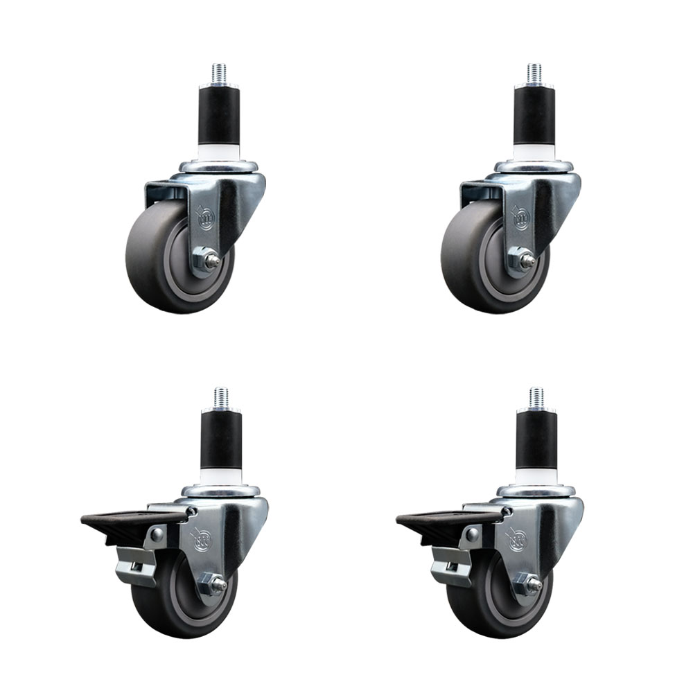 SCC-EX20S314-TPRB-2-PLB-2-112 Thermoplastic Rubber Swivel Expanding Stem Caster with 3 in. Gray Wheels & 1.5 in. Stems - Set of 4