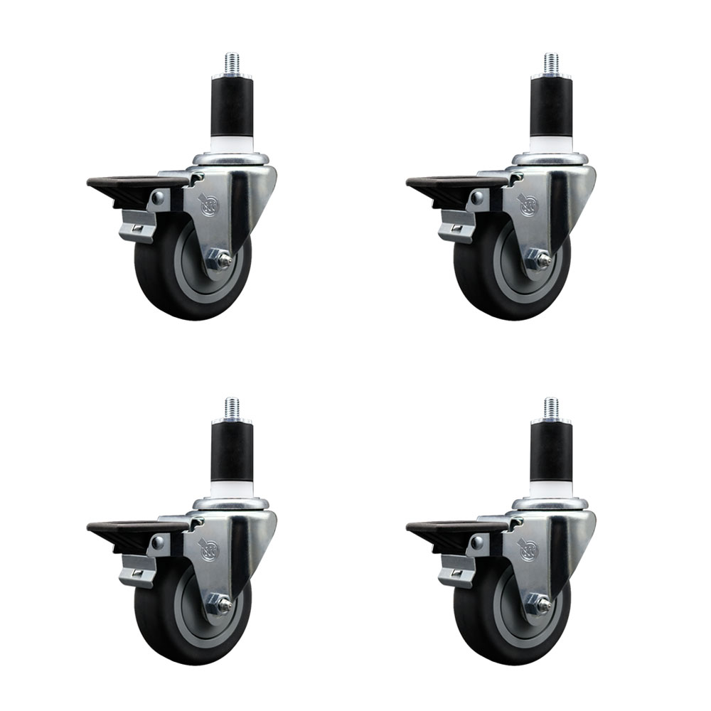 SCC-EX20S3514-TPRB-PLB-112-4 Thermoplastic Rubber Swivel Expanding Stem Caster with 3.5 in. Gray Wheels & 1.5 in. Stems - Set of 4