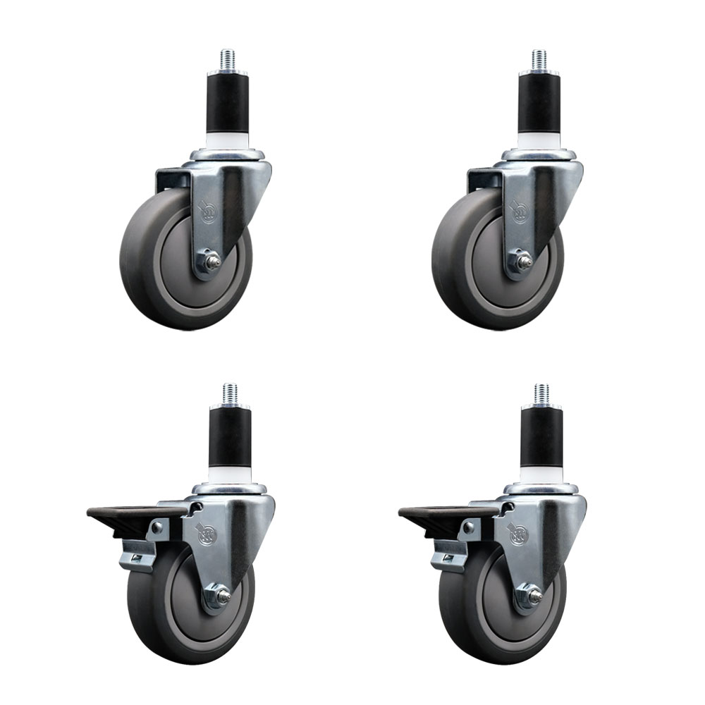 SCC-EX20S414-TPRB-2-PLB-2-112 Thermoplastic Rubber Swivel Expanding Stem Caster with 4 in. Gray Wheels & 1.5 in. Stems - Set of 4