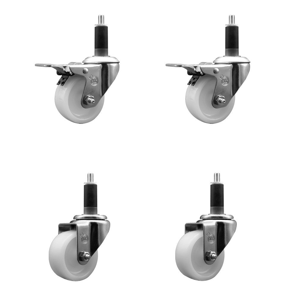 SCC-SSEXTTL20S314-NYS-2-S-2-118 Stainless Steel Nylon Swivel Expanding Stem Caster with 3 in. White Wheels & 1.13 in. Stems - Set of 4