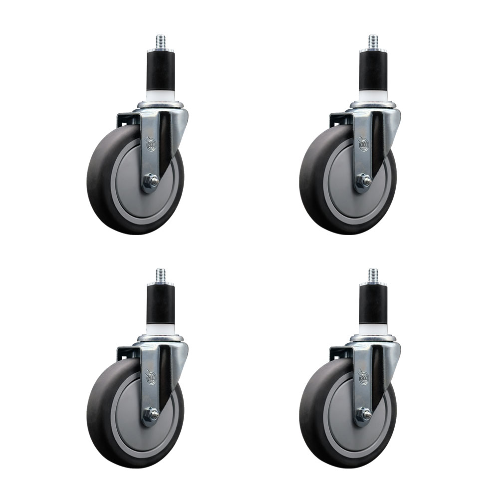 SCC-EX20S514-TPRB-112-4 Thermoplastic Rubber Swivel Expanding Stem Caster with 5 in. Gray Wheels & 1.5 in. Stems - Set of 4
