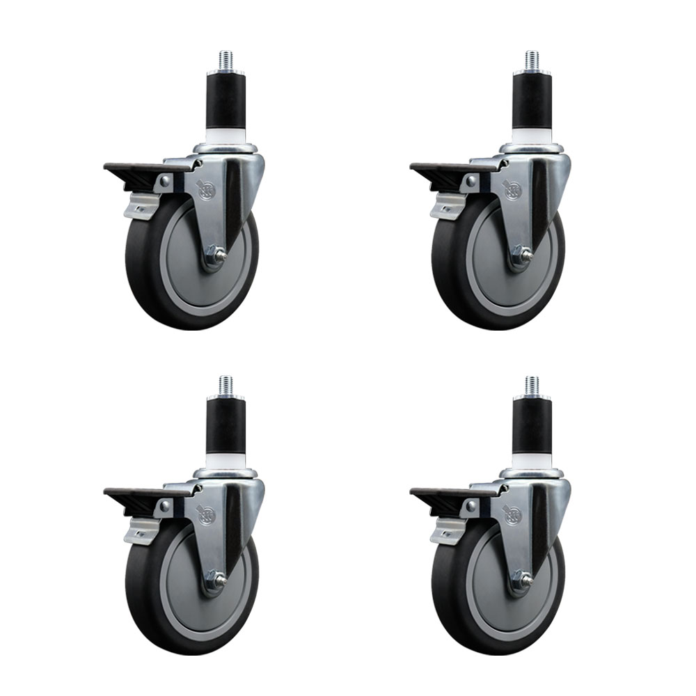 SCC-EX20S514-TPRB-PLB-112-4 Thermoplastic Rubber Swivel Expanding Stem Caster with 5 in. Gray Wheels & 1.5 in. Stems - Set of 4