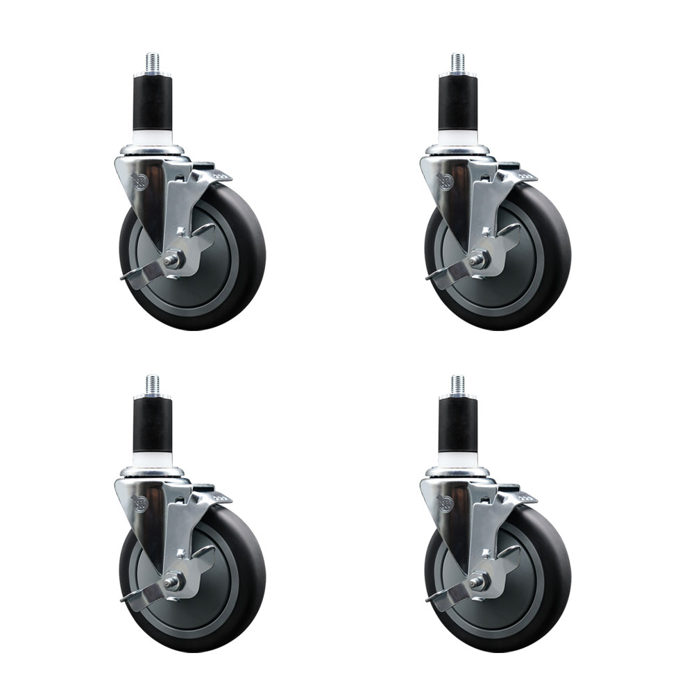 SCC-EX20S514-TPRB-TLB-112-4 Thermoplastic Rubber Swivel Expanding Stem Caster with 5 in. Gray Wheels & 1.5 in. Stems - Set of 4