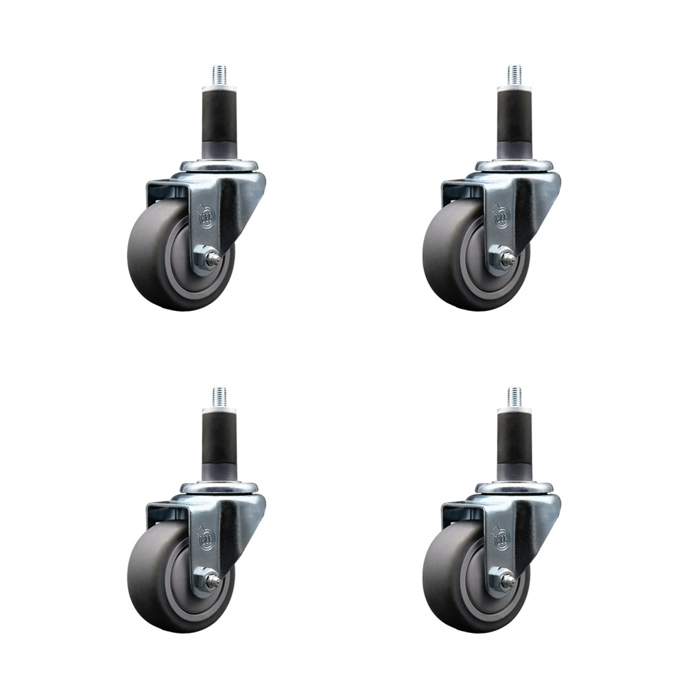 SCC-EX20S314-TPRB-114-4 Thermoplastic Rubber Swivel Expanding Stem Caster with 3 in. Gray Wheels & 1.25 in. Stems - Set of 4