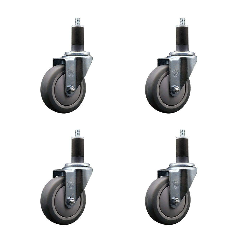SCC-EX20S414-TPRB-114-4 Thermoplastic Rubber Swivel Expanding Stem Caster with 4 in. Gray Wheels & 1.25 in. Stems - Set of 4