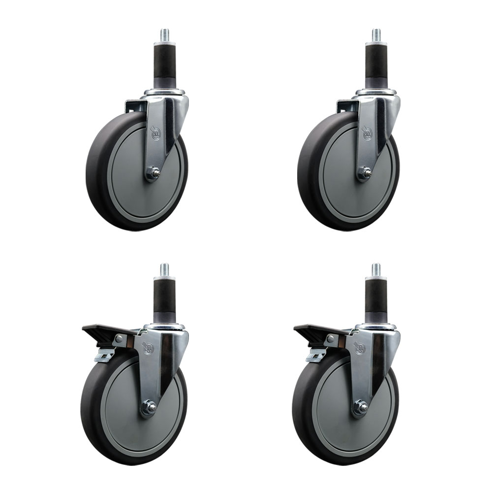 SCC-EX20S614-TPRB-2-PLB-2-114 Thermoplastic Rubber Swivel Expanding Stem Caster with 6 in. Gray Wheels & 1.25 in. Stems - Set of 4