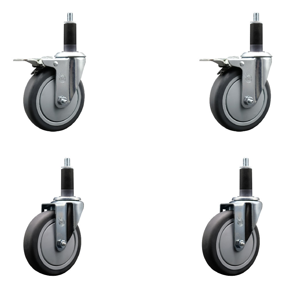 SCC-EXTTL20S514-TPRB-2-S-2-118 Thermoplastic Rubber Swivel Expanding Stem Caster with 5 in. Gray Wheels & 1.13 in. Stems - Set of 4