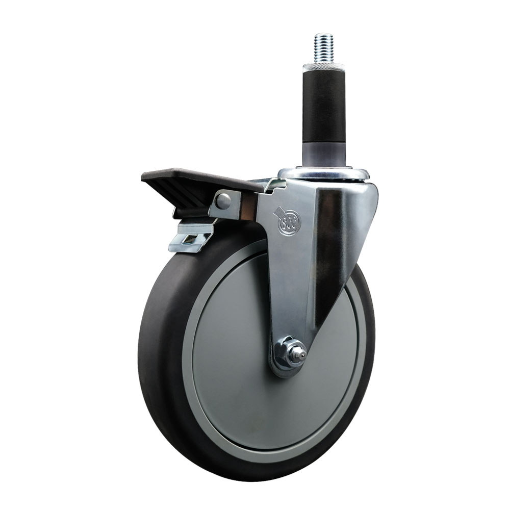 SCC-EX20S614-TPRB-PLB-118 Thermoplastic Rubber Swivel Expanding Stem Swivel Caster with 6 in. Gray Wheel & 1.13 in. Stem & Posi Locking Brake