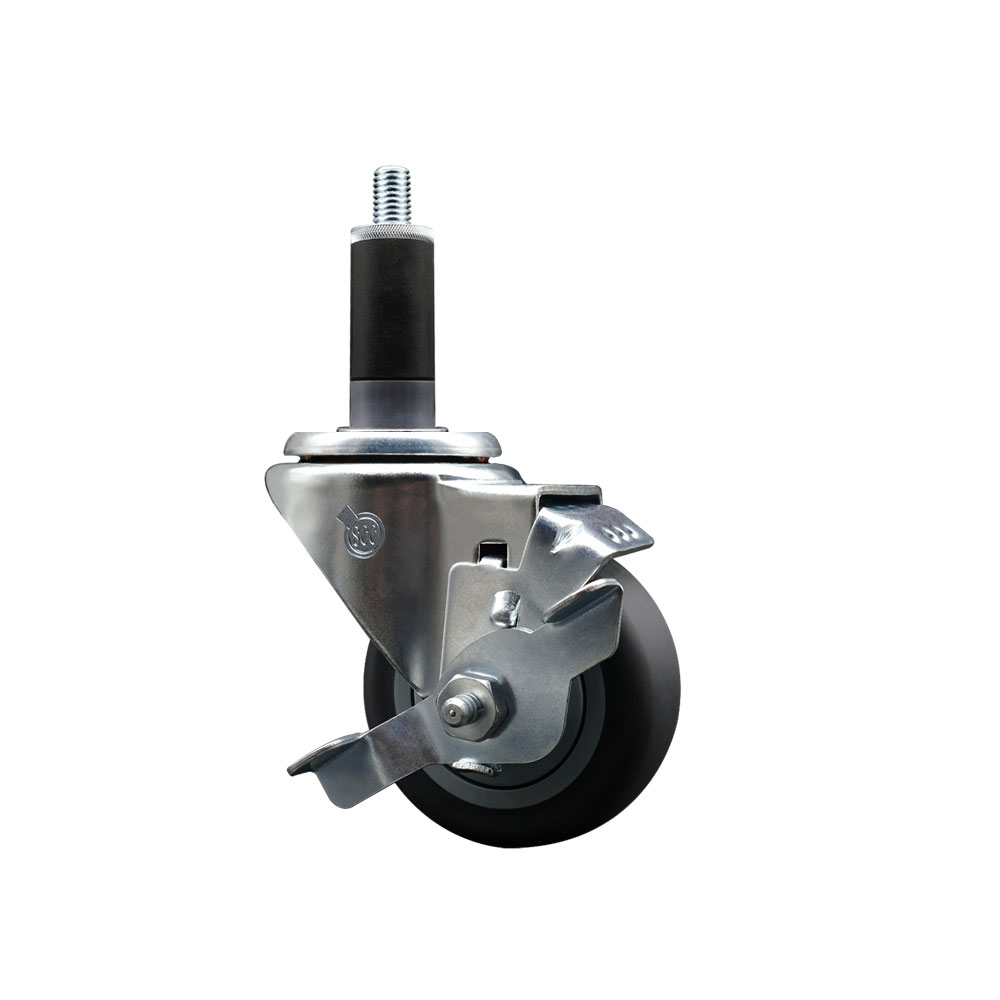 Stainless Steel Thermoplastic Rubber Swivel Expanding Stem Swivel Caster with 3 in. Gray Wheel & 1.13 in. Stem & Top Locking Brake