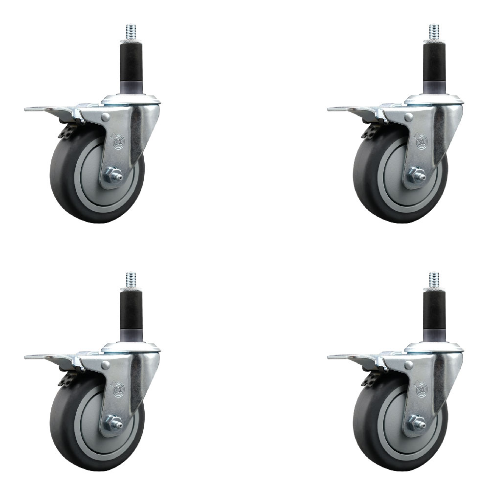 Stainless Steel Thermoplastic Rubber Swivel Expanding Stem Caster with 4 in. Gray Wheels & 1.13 in. Stems 4 Swivel - Set of 4