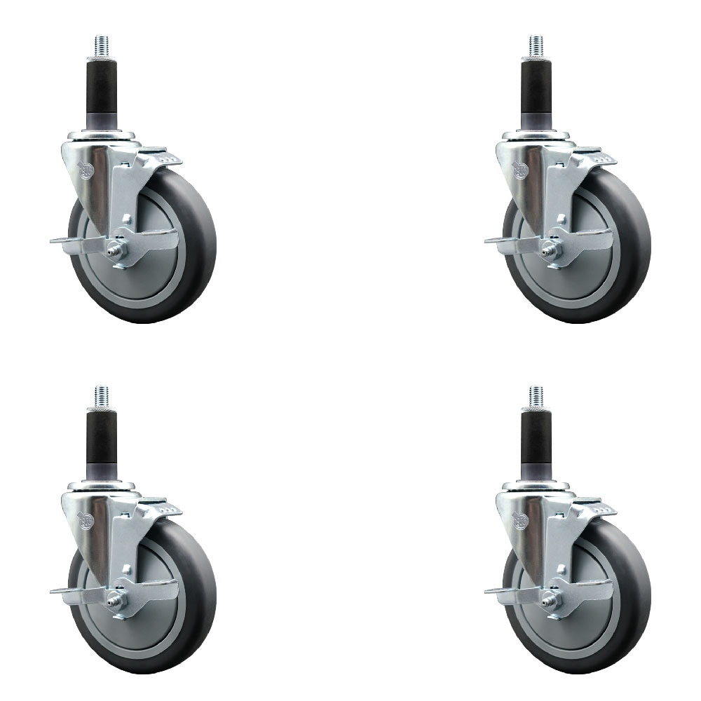 Stainless Steel Thermoplastic Rubber Swivel Expanding Stem Caster with 5 in. Gray Wheels & 1.13 in. Stems 4 Swivel - Set of 4