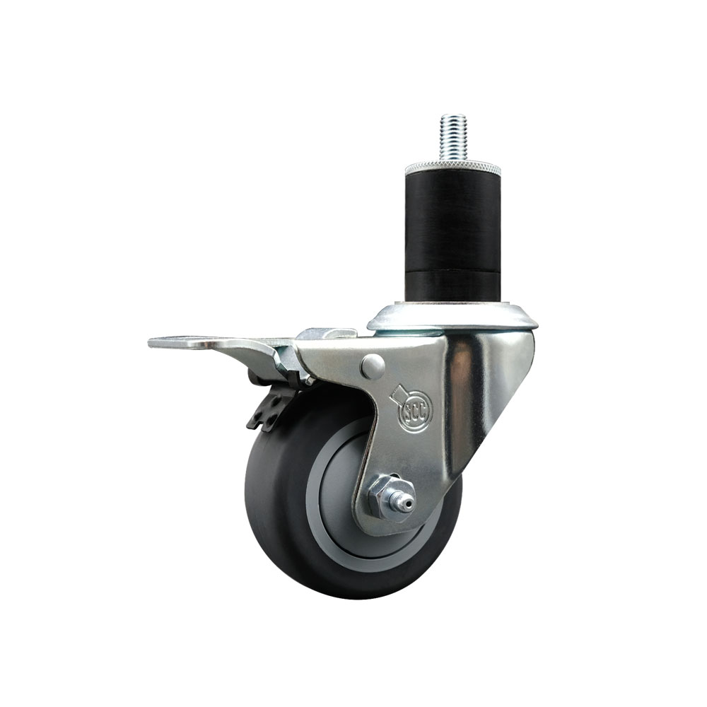 SCC-EXTTL20S314-TPRB-134 Thermoplastic Rubber Swivel Expanding Stem Swivel Caster with 3 in. Gray Wheel & 1.75 in. Stem & Total Locking Brake