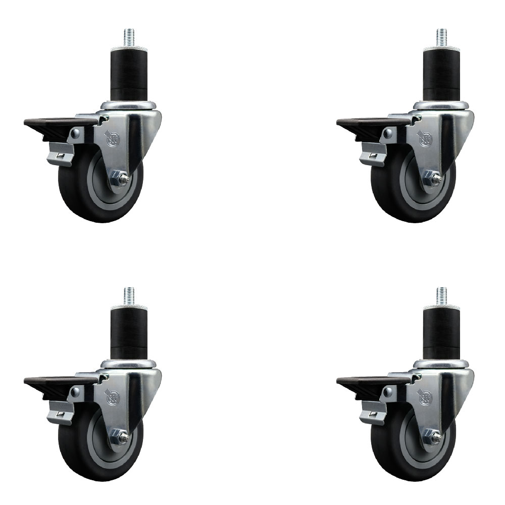 SCC-EX20S3514-TPRB-PLB-134-4 Thermoplastic Rubber Swivel Expanding Stem Caster with 3.5 in. Gray Wheels & 1.75 in. Stems - Set of 4