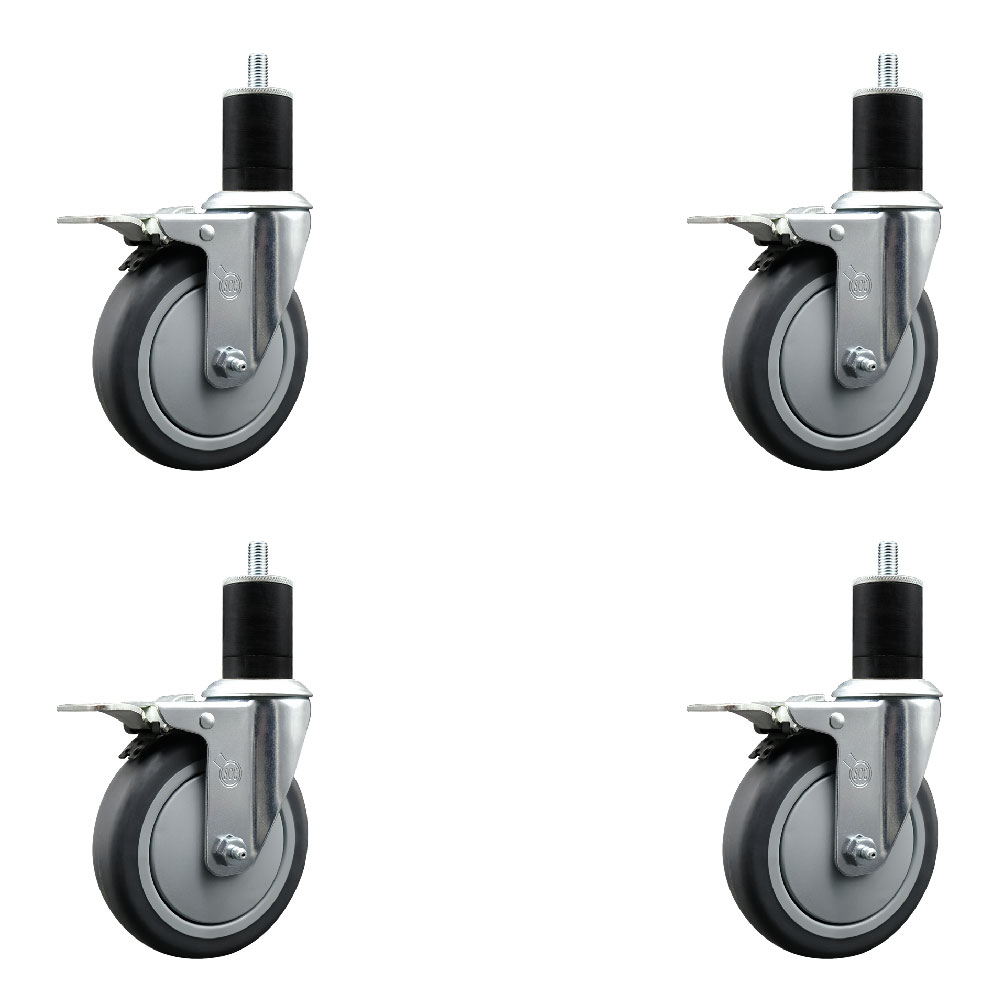 SCC-EXTTL20S514-TPRB-134-4 Thermoplastic Rubber Swivel Expanding Stem Caster with 5 in. Gray Wheels & 1.75 in. Stems - Set of 4