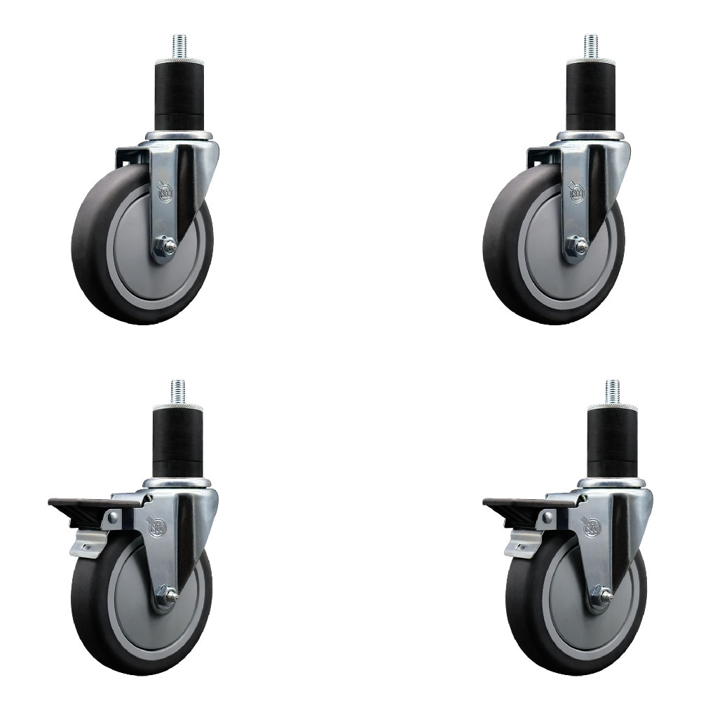 SCC-EX20S514-TPRB-2-PLB-2-134 Thermoplastic Rubber Swivel Expanding Stem Caster with 5 in. Gray Wheels & 1.75 in. Stems - Set of 4