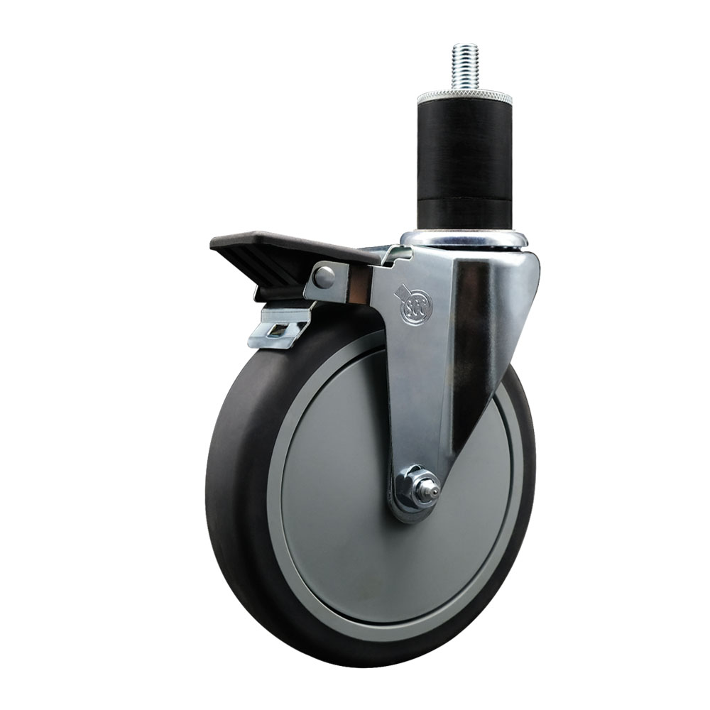 SCC-EX20S614-TPRB-PLB-134 Thermoplastic Rubber Swivel Expanding Stem Swivel Caster with 6 in. Gray Wheel & 1.75 in. Stem & Posi Locking Brake