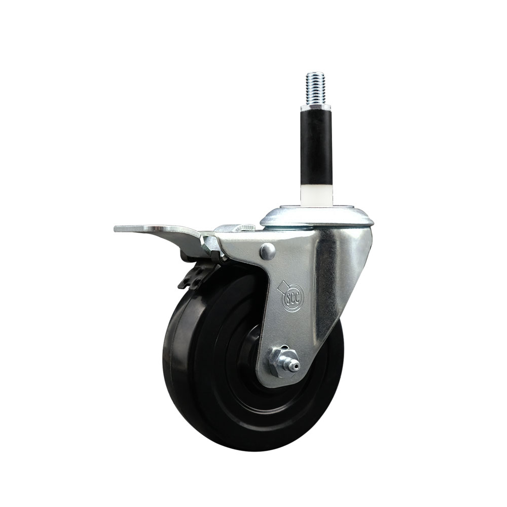 SCC-EXTTL20S414-SRS-78 Soft Rubber Expanding Stem Swivel Caster with 4 in. Black Wheel & 0.87 in. Stem & Total Locking Brake