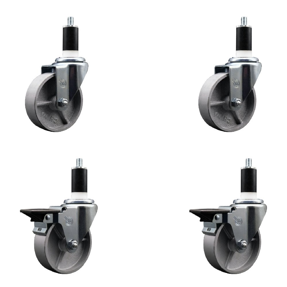 Semi Steel Cast Iron Swivel Expanding Stem Caster with Roller Bearings 4 x 1.5 in. Silver Wheels & 1.38 in. Stems - Set of 4